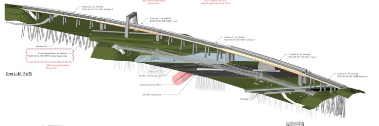 Figuur 7 Buitenboog (KW15), met trogbrug over A15 en hangtrog over Betuweroute